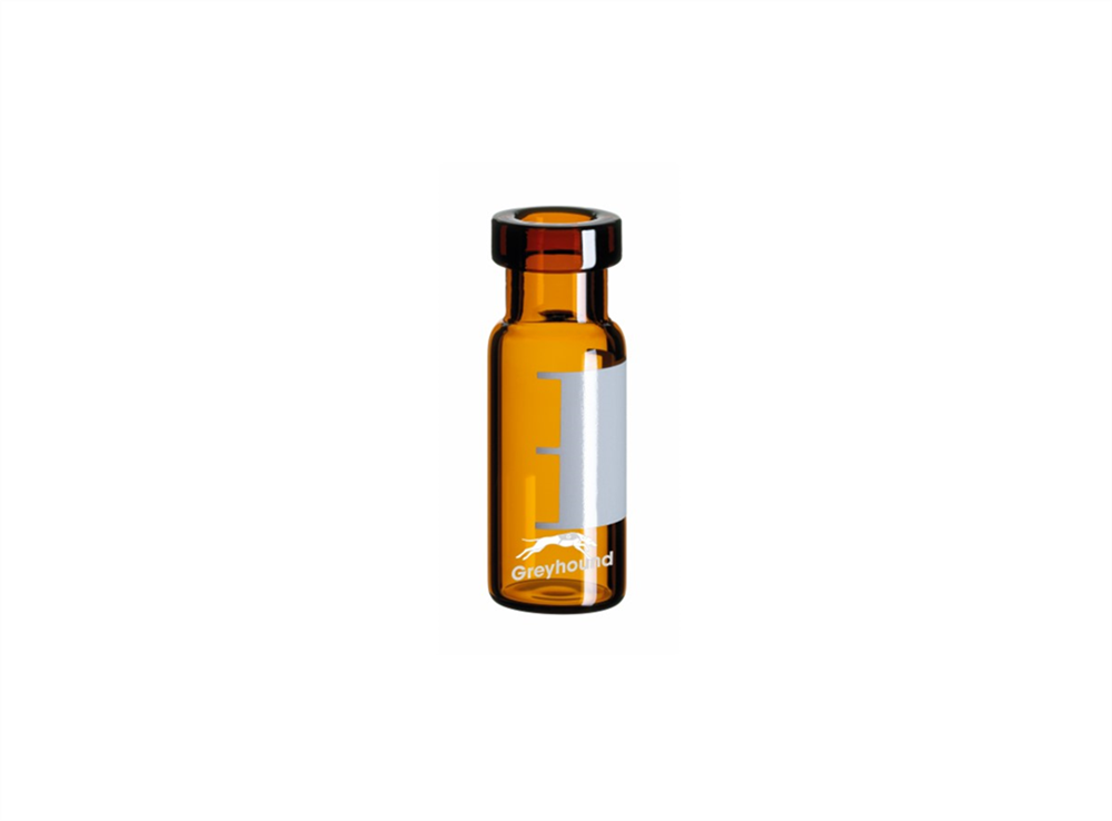 Picture of 2mL Crimp Top Wide Mouth Vial, Amber Glass with Graduated Write-on Patch, 11mm Crimp Finish, Q-Clean
